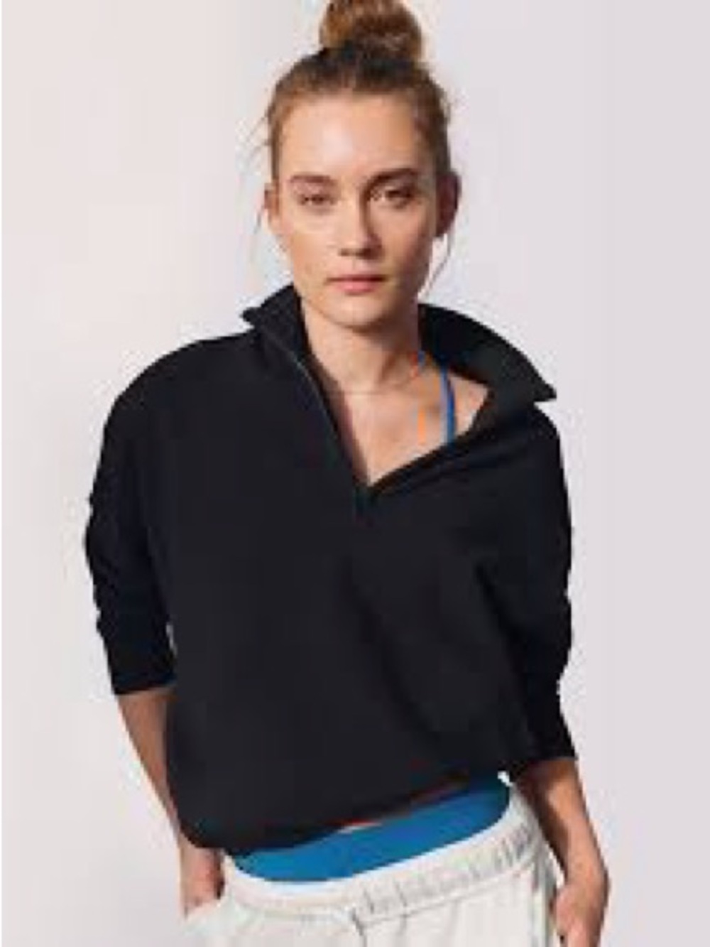 Athleta Black Cropped Half-Zip Pullover